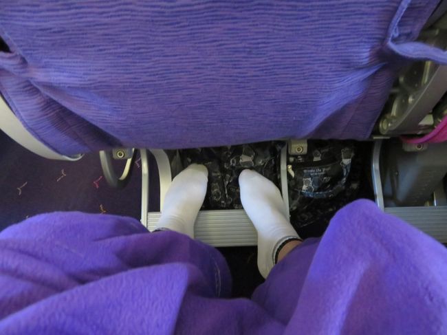 帰りの飛行機にはフットレストも付いていて、来る時よりも足元にゆとりがありました