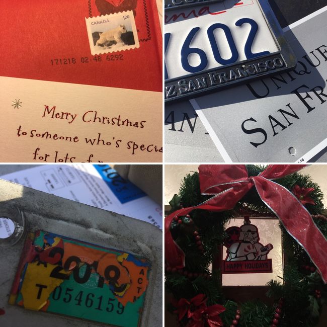 旅行に行く前にネイルをやっておこうと思ってたら 夫のライセンスプレートと私のDMVの更新のスティッカーが来たので プラスのドライバーで作業をして爪が剥げた旅行前のわし笑<br /><br />カナダからのクリスマスカードと今年のストームトゥルーパー風味のドアリース笑 ストームトゥルーパーのドアノブ飾りを真ん中に吊るしただけw<br />ラストジェダイ良かったですね♪