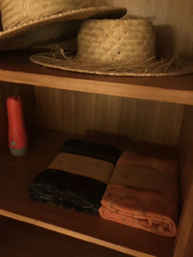 いつもの　くたくたに洗濯されいい感じに色落ちしてる　滞在中利用して良いサロンｗ<br />ちなみに　レーヨン１００パーセントなのに　ブティックで　29万ルピアで売ってるｗ　帽子は　庭掃除の人とお揃いのデザイン、、着こなしに時間がかかる一品ですｗ