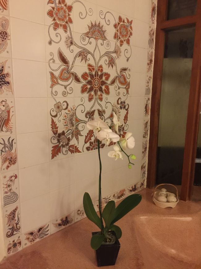 バスルーム側のタイルに　オーキッド♪