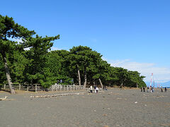 　砂浜に出てみました。松林の濃い緑が青空と良いコントラストになっています。世界遺産に登録されたということで大勢の人がいるのかと思いましたが、意外に人は少なかったです。