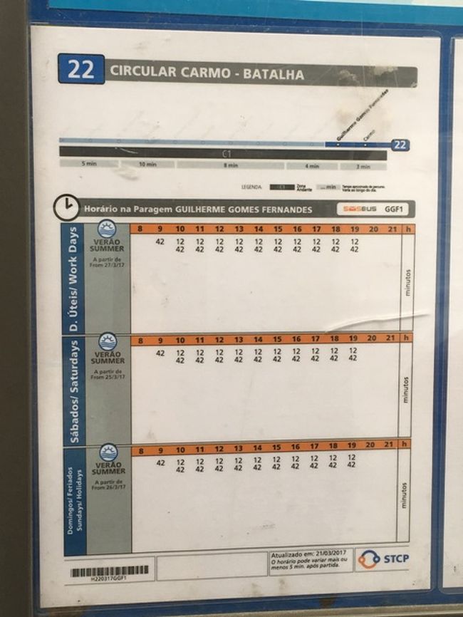 カルモ教会からのトラムの時刻表。