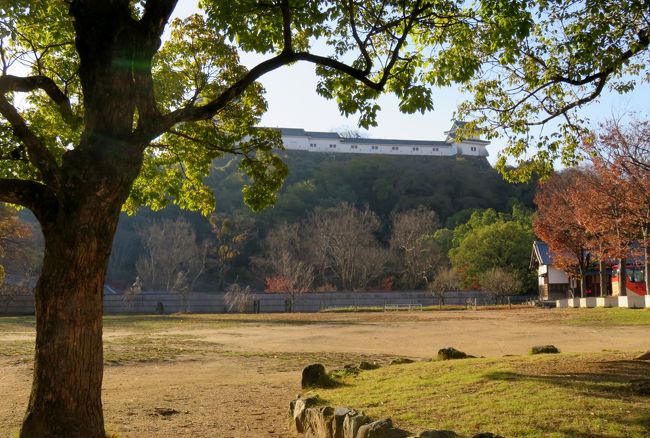 2017暮、大阪湾の名城巡り(29/42):12月7日(2):和歌山城(2/7):和歌山城へ、お堀の外から名和歌山城、一の門