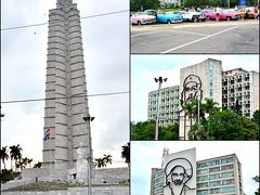 Plaza de la Revolucion （革命広場）

メーデーなどの記念集会が開かれ、多いときには数十万人が集まるという革命広場。その広場の周囲を取り囲むように政府の重要な建物が建っている。

写真右真ん中、内務省にはチェ・ゲバラ、写真右下、情報通信省にはカミーロ・シンフエゴスのアートがなされている。
チェ・ゲバラはご存知の方も多いかと思うが、革命に向かって邁進したキューバの英雄である。カミーロ・シエンフエゴスはゲバラと共に革命を闘った人物だ。

広場の反対側にそびえている塔は、ホセ・マルティ記念博物館。