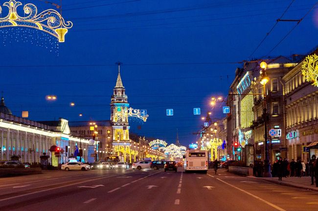 ライトが点いてきらきらです。夜の大通り