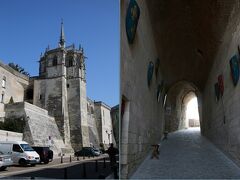 アンボワーズ城（Château d'Amboise）へ、、

この日は、パンフレットに記載された予定時間(10:50）より遅れて
 11:40頃に到着、、
城壁の上にあるアンボワーズ城へは
サン テュベール礼拝堂の下にある入口からスロープを上って行きます、、
（左）

再集合時間はアンボワーズ観光協会（Tour De L'horloge）前に1:30PM
(到着時間は11:40なので見学&ランチで1時間50分)
その時間でアンボワーズ城見学後に昼食（自由食）、そしてアンボワーズ観光協会（Tour De L'horloge）に再集合、、
アンボワーズ城見学は約1時間かかるだろうし、
そうなると…　　ランチの時間があるかなぁ…　
実際、アンボワーズ城からアンボワーズ観光協会へは予想より時間がかかり
Google mapでの所用時間5分では到着できませんでした、、

アンボワーズ城、2時間弱では時間が足りなかった、、
あと15分あったら、随分違ったかも、、
