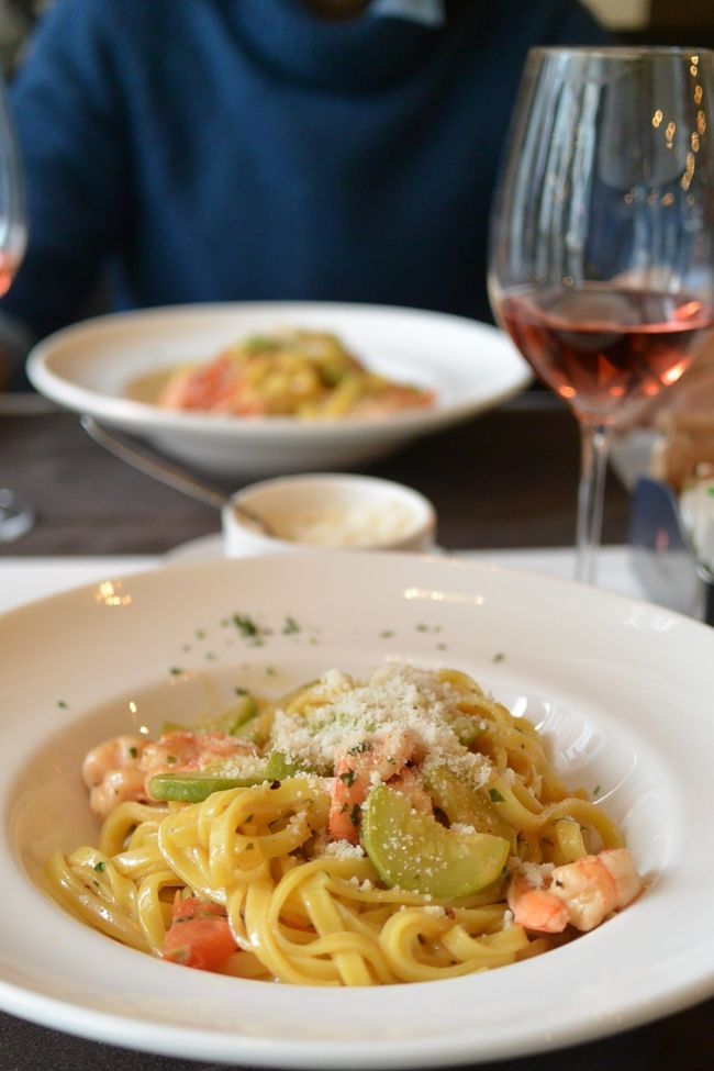 イタリアンビストロ『Duett』のお気に入りのエビとズッキーニのパスタ。