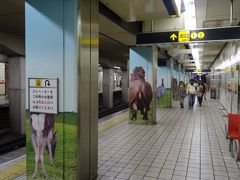 動物園前駅。
柱に描かれた動物の後ろ姿が、まるで道案内をしているみたいだネ。