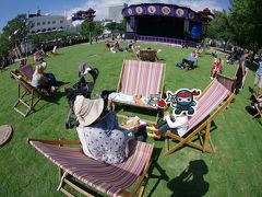 お楽しみの、チボリ公園へ！本当に駅から出てすぐエントランスがあるのでびっくり。
お腹が減っていたのでまず持ち込んで来た昼食で腹ごしらえ。駅で、ダンキンドーナツも買ってきました。ドーナツの箱を抱えて入場したので、持ち込みで何か言われるかな…と思いきや何も問題なし。