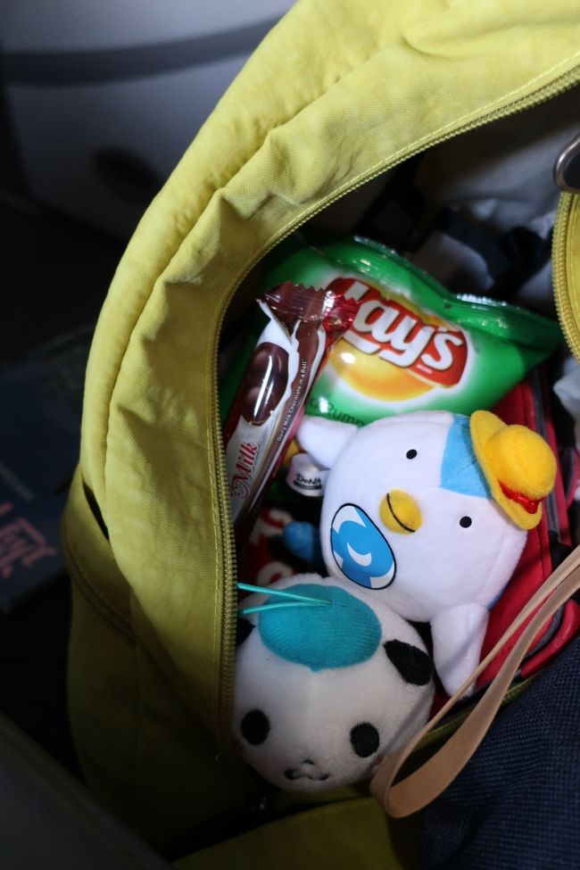 途中で、CAさんにお菓子を頂きました。<br /><br />この細長いチョコレートが、最終日に<br />物議を醸しだす(笑)