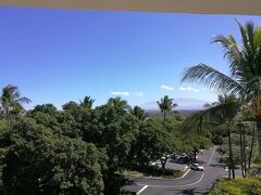 おはようございます！ハワイ島は今日も快晴。今日も奥のマウナロア山がキレイに見えます。ハネムーンだからか、天気に恵まれる旅です！なんとかこのまま続いて欲しい。

チェックアウトは12:00、空港へのタクシーは12:15発なので、思い残すことがないように、スノーケリングに出かけます。