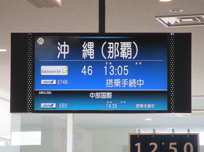 沖縄までは一時間もかからないので小さな飛行機です。