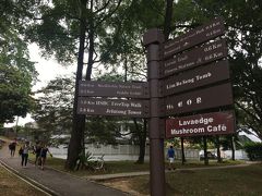 マクリッチ到着。ゲートなどは特にない開けっぴろげな公園です。看板で進路確認。マッシュルームカフェも気になりますが、目指すはツリートップウォークです。この時点で私気づいてました、ツリートップウォークまで5キロという表示になっていることに。でも深く考えずに（むしろ考えることを拒否して）初志貫徹。


