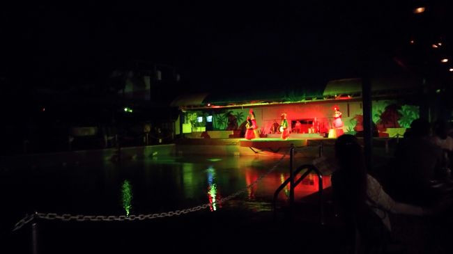 ポリネシアンショーはプールを使って。