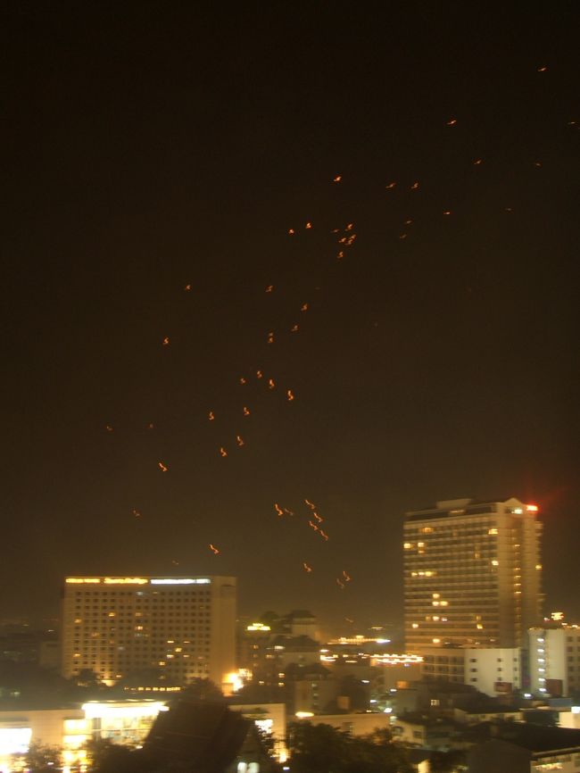 ただ今の時間20時30分。いくつもの光の点が空高く上がっていくのが見えます。<br />「コムロイ」が市内中から上がりだしました。