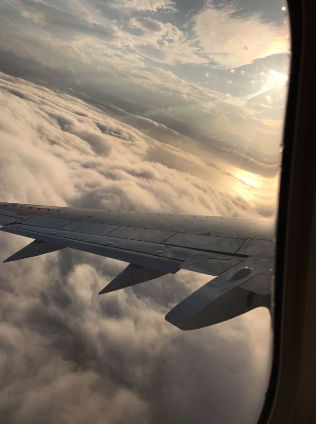 無事にテイクオフ！<br /><br />石垣島までは１時間弱のフライト、意外に遠いんですね。<br /><br />近づくにつれて雲の上のせいかお天気になってきました。<br />でも時刻は18時に近づいています。
