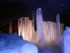 「富岳風穴」洞内最大ののハイライト！

「氷の池」と呼ばれるスポットです。