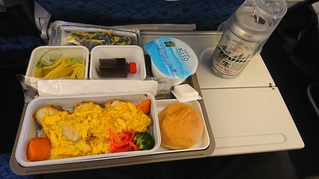 CX533 　NGO-HKG<br />なんと機内食はかつ丼らしきものが、、、、！朝、東横インで目いっぱい食べたので、ビールのつまみにご飯とパンを残してパス、その後に出たハーゲンダッツのアイス、これはグッド！