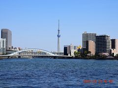 佃公園の先端から永代橋と東京スカイツリーも見えました。

今日は、これからあそこに見えるスカイツリー付近まで歩きます。