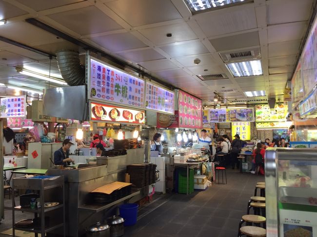 アーケードの下に美食区を発見。フードコートのようなお店がいっぱい並んでいる不思議な場所が。