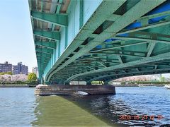 言問橋（http://www.gotokyo.org/jp/kanko/taito/spot/s_353.html）は1928年竣工、長さ236.8mあります。

1945年3月10日の東京大空襲の際、浅草方面から向島方面へ避難する民衆と、反対側に渡ろうとする民衆が橋上で交叉し、身動きがとれない状態となったところに火が燃え移り、橋上は大火炎に包まれ多くの市民が焼死した悲しい歴史のある橋です。
当時の欄干の手すりは両国にある江戸東京博物館に移設展示されています。