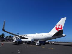 成田－コナ直行便の使用機材はボーイング767で、エコノミークラスは『新・間隔エコノミー』のJAL SKY WIDER。シートは幅約48cm、間隔は約84～86cmで足下も広々ぉ～。