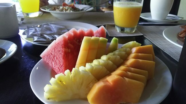 フルーツたっぷり。おいしーい。<br /><br />でも食べきれないので余った分は冷蔵庫へ。<br />日本からサランラップを持って来た平民です。<br /><br />このサランラップが数日後窮地を救うことに。<br />こうご期待。<br /><br />さて３日目はカーチャーターをお願いしました。<br />頼んだのは去年ドイバリでお世話になったアモさん。<br /><br />ちゃんと時間とり前に来て待機してくれていましたよ。<br /><br />１年ぶりに再会したアモさんと<br />まず向かった先は