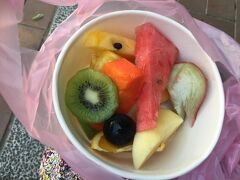 さて。5月といえども台南は日本の真夏のような暑さ。
少し歩くだけでも体力を消耗するし、喉も乾きます。

人気の果物店でフルーツ盛り合わせを購入してひと休み。

んー・・・日本の甘～くジューシーな果物に慣れてしまうと、ちょっとカスカスに感じるかも。