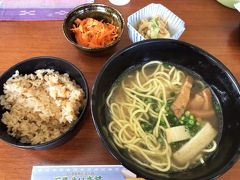 入り口の食堂でツアー用でしょうか、八重山そばのセットをいただきました。

沖縄そばと違うのはバラの３枚肉ではなくて赤身を細切りにしたものが多くて紅ショウガの代わりに島コショウを振りかけて食べます。
そしてかまぼこの細切りにネギというのも特徴です。

他ににんじんのしりしり、ミミガーの酢の物、じゅーしーご飯などがついていてなかなかボリュームがありました。
