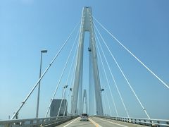 「あいの風プロムナード」を再び歩いて戻り、車で「新湊大橋」を渡っています。
白亜の橋、美しい。 