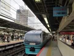 旅立ちは午前１０時前の横浜駅。
入ってきたのは特急スーパービュー踊り子号。伊豆急下田行き。