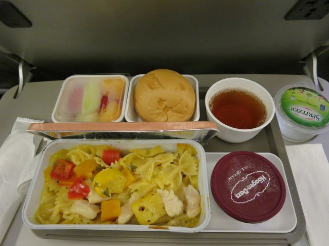 懐かしの香港空港経由でバンコクに飛びます。<br />機内食はチキンパスタ（普通）とハーゲンダッツのチョコだよ！わーい！でも着陸時間が迫り時間がなくて急いで食べたよ（汗）胃痛になる～<br /><br />香港空港では右から左へさまよって、G.O.Dに行ってみるも高いっ！また香港来たときに買うね。Homelessで香港モダンなんちゃら柄の陶器など見たけど・・・高いな。円安うらめしいな。<br />３時間の乗り継ぎを右往左往して無駄に過ごし無料Wi-Fiでやり過ごし、お腹いっぱいで飲茶食べられなかったよー！！香港経由にした目論見ハズレた・・・