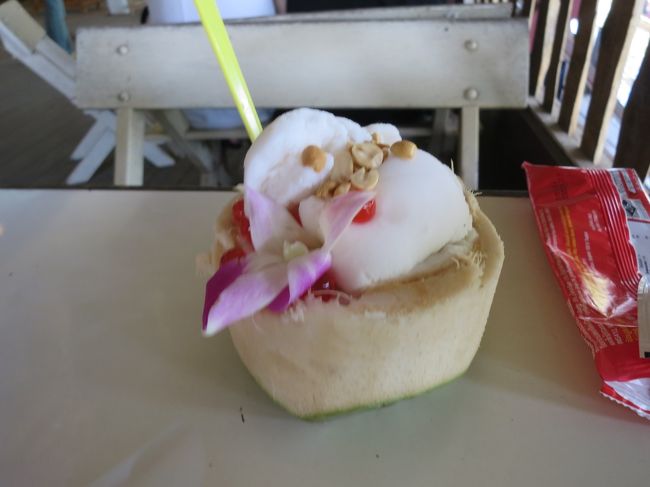 お友達はお腹が弱いと屋台も食べないので、パックのアイスを食べてました！が、ココナッツアイスが美味しいと皆に言われて気になって買ってました（笑）<br />