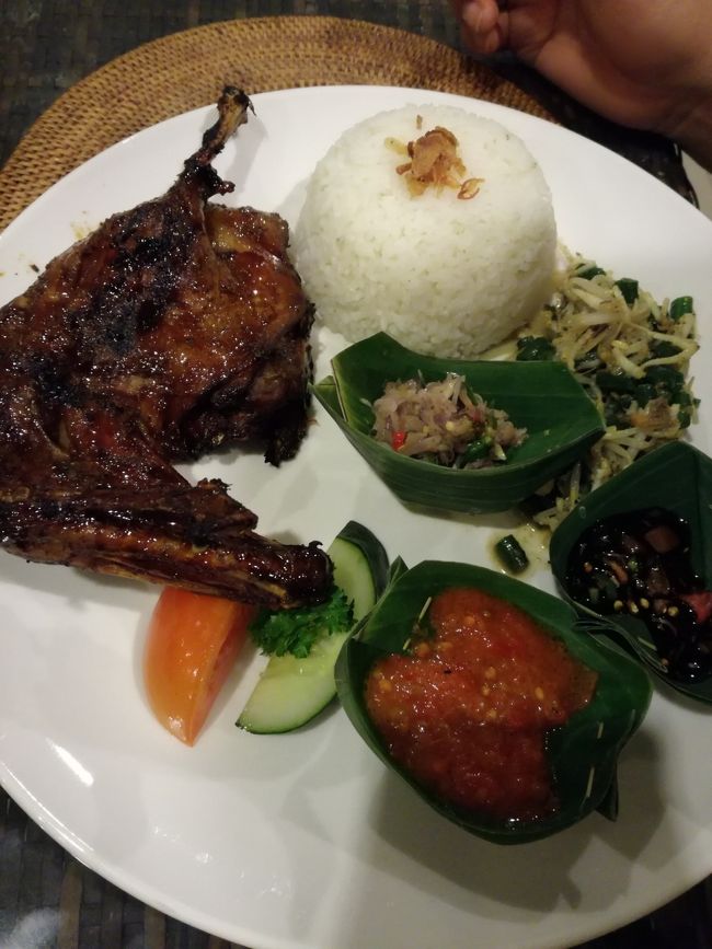 その後、大渋滞にハマって、私はずーーーっと旦那さんの膝の上で死んでました。。でも横になれてよかった。<br /><br />最後にガイドさんが連れてきてくれたのは有名店ベベッブンギルの姉妹店。<br />私は食べられなかったけど、美味しかったそうです。<br />……食べたかったーー。。。