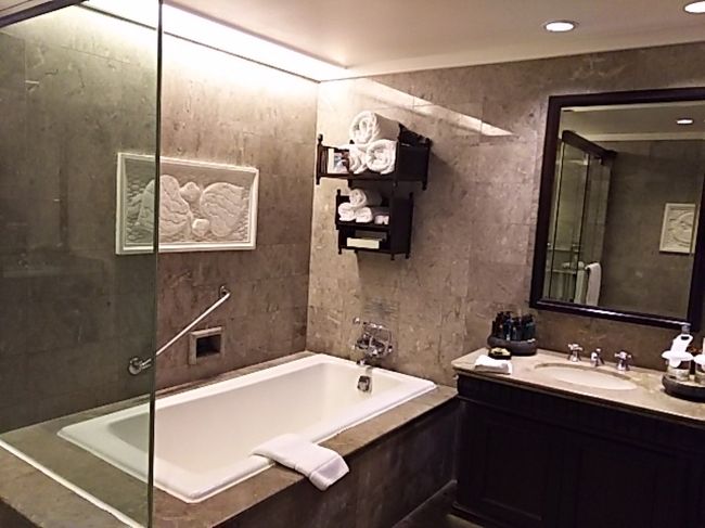 バスルーム。<br />洗面台は一台ですがひとりなので関係なし。<br />それに、クローゼット横にも洗面台があってお洗濯に便利でした。