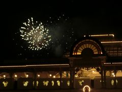 ディズニーランドホテルで買い物をしていたら、花火が、始まりました。
ホテルの庭から、リゾートラインの駅越しに花火を観ます。
これもなかなかいいものですね。