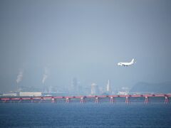 朝食後７：５０頃に見かけた、北九州空港に着陸する飛行機