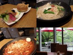 café de 505でパスタランチ。
自家製生パスタは、熱々ぐつぐつで提供されまーす。
