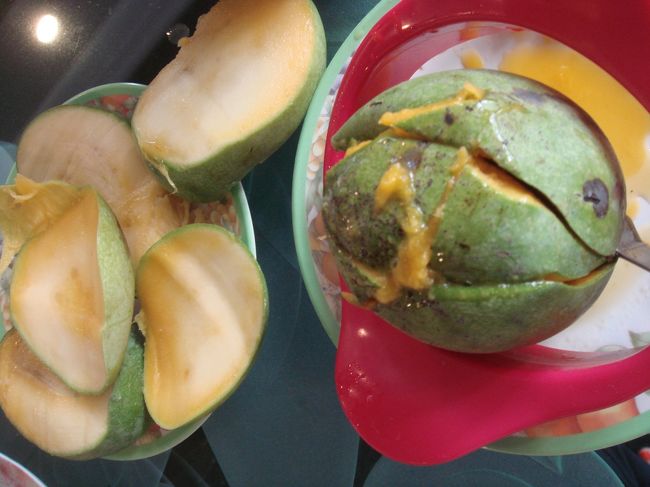 100均のマンゴカッターで見事にカットしました。<br />まうまうさん 教えてくれて ありがとう！<br />タネの向きを読み間違えると切れ込めません。<br />20個ほど剥きました、ほとんどが甘くて美味しい。<br />こんな贅沢は日本では出来ないですね。