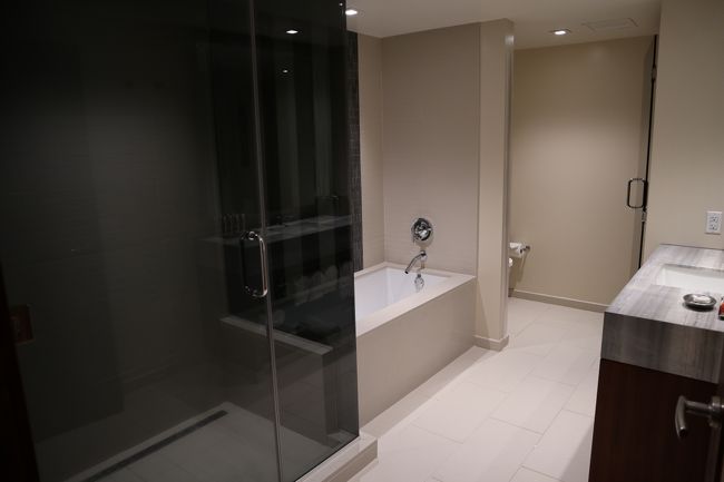 小さめですが深いバスタブとシャワールーム。<br />レインシャワーの水圧がもう少し強いといいのですが、<br />小雨程度の雨しか降らしません。