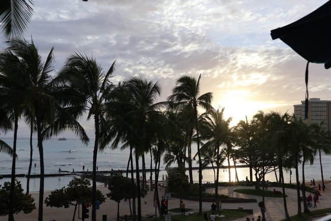 椰子の木ごしにサンセット。<br />今日もありがとう。