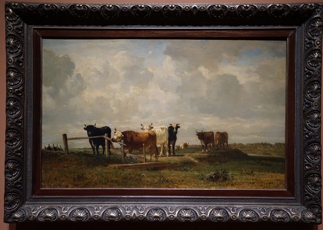 コンスタン・トロワイヨン「牧草地の牛」1850 年代<br />牛や羊などの家畜を描いた動物画を得意とするバルビゾン派のトロワイヨンの作品。