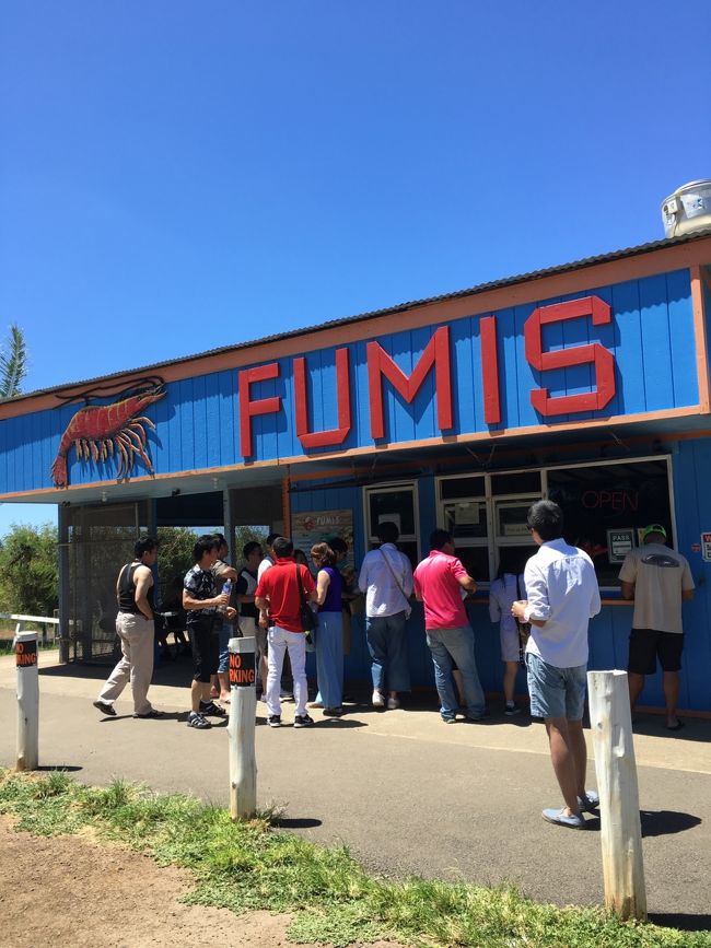 お昼過ぎに海から引き上げて、ランチはフミズでガーリックシュリンプ～♡