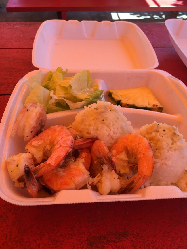 美味しかったー‼︎<br />エビぷりぷり‼︎<br /><br />お店の横にテーブルがいっぱいあって、結構お客さん居てもまだまだ席に余裕があって食べやすかった！<br />ハレイワのジョバンニと違ってハエと闘わなくてすむしね…笑