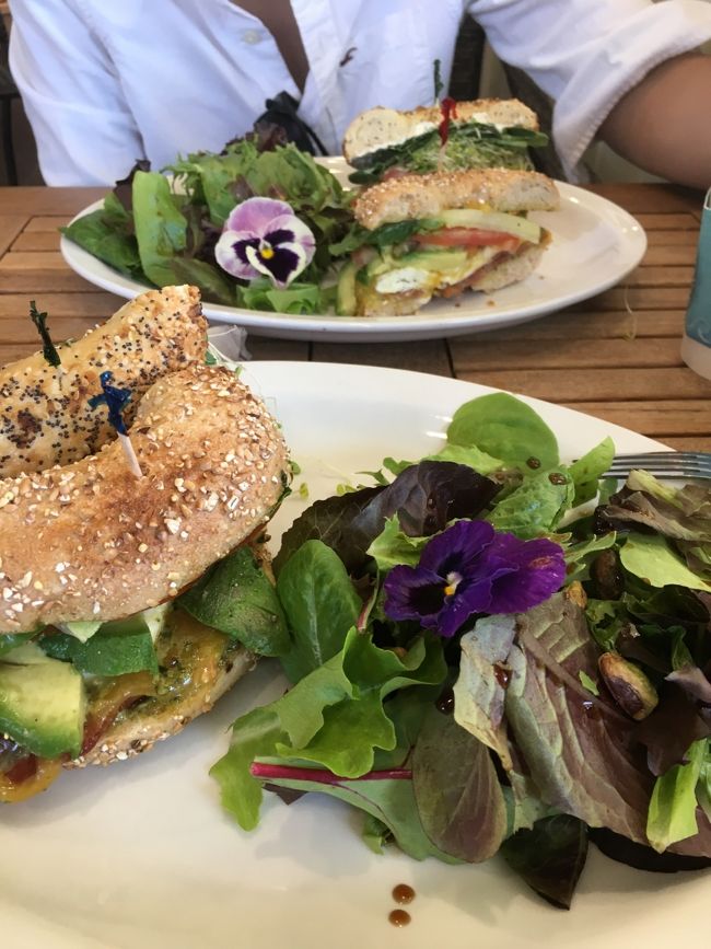 お腹ペコペコでハレイワ到着！<br /><br />あんまりやってる店がないので、アイランドヴィンテージコーヒーで朝ごはん。<br />量が多いのでハワイではシェアする！の鉄則を忘れ、一人一皿頼んでしまう痛恨のミス‼︎<br />しかも何故か、コーヒーはデカイの買って二人でわければいいか、と謎の行動…。逆だろ！<br />美味しかったけど、お腹はちきれそう…！