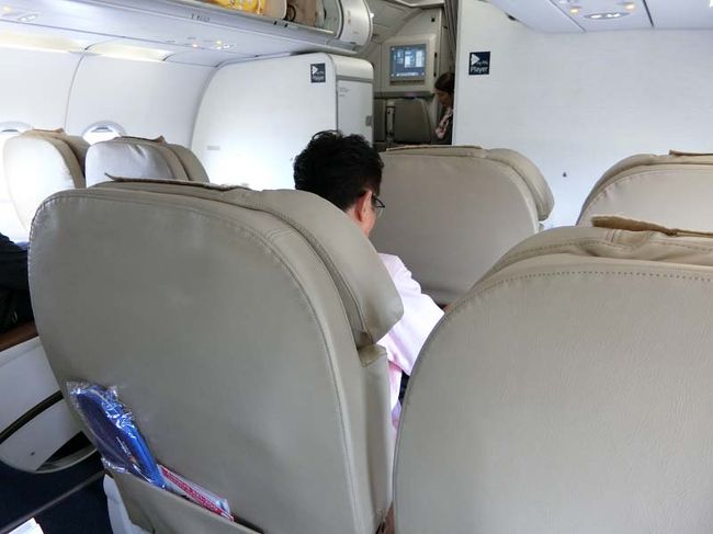 ビジネスシートは長距離のシートのようにフラットになるようなものではなく、少し幅広と行っただけの簡素なものです。