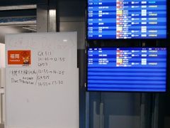まずは成田空港へ。
第３ターミナルは初めて来たけど、第１、２ターミナルの作りと違いローコストと一目見てわかる簡素な作り。
飛行機に乗れれば用が足りると言えばそうですが。
これまでのターミナルが贅沢過ぎたのかしら？
掲示板も手書きですし。