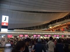 友達にお勧めされて、エミレーツ航空を利用しました。
エコノミー席の受付は大行列！！平日でしたが1時間ほど並びました。