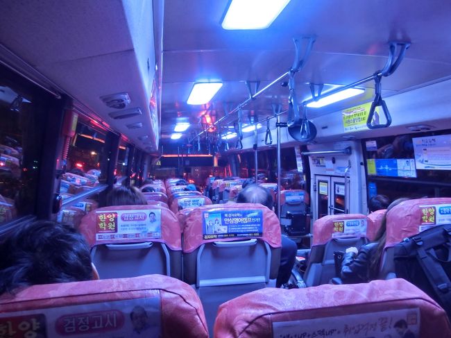 バスで35分から40分ぐらいで、多大浦海水浴場（ダデポ ヘスヨッチャ）に到着しました。<br /><br />運転手さんが、次がダデポと教えてくれたので、前の席に移動したら<br />綺麗な噴水ショーが見えてきました。時間は7時10分、7時に始まった噴水ショーと思います。