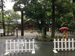 本日最初に訪れたのは、猿田彦神社。
雨降りの中参拝します。